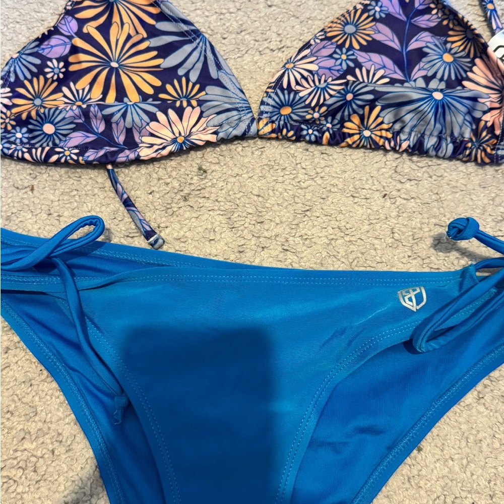 Floral and Blue Bikini Set